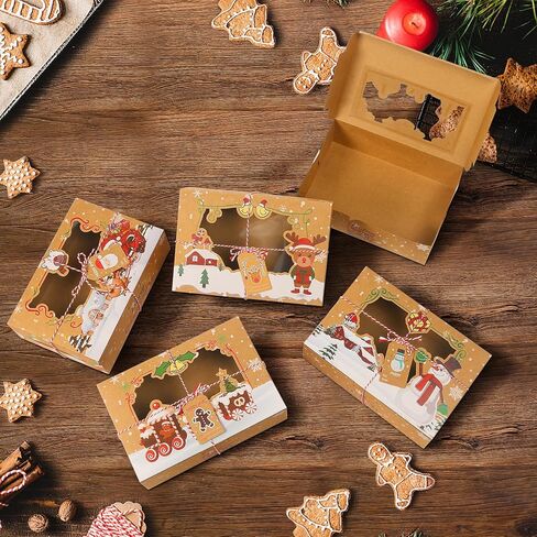 BEAVOING 24 Pack Christmas Cookie Boxes for Gift Giving, 8.65x6x2.75 In Christmas Bakery Treat Boxes with Window for Pastries, Cupcakes, Cookies, Christmas Cookie Containers for Covered Strawberries in Saudi Arabia