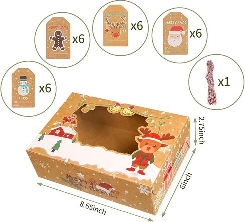 BEAVOING 24 Pack Christmas Cookie Boxes for Gift Giving, 8.65x6x2.75 In Christmas Bakery Treat Boxes with Window for Pastries, Cupcakes, Cookies, Christmas Cookie Containers for Covered Strawberries in Saudi Arabia