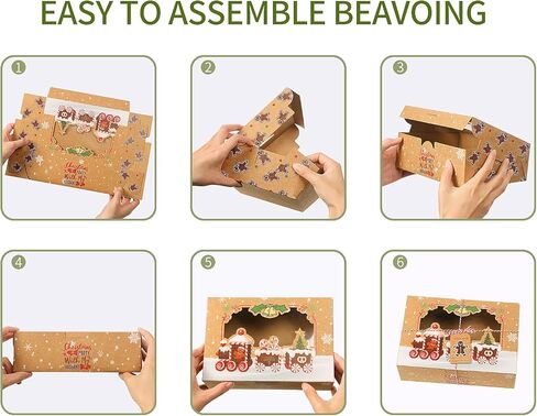 BEAVOING 24 Pack Christmas Cookie Boxes for Gift Giving, 8.65x6x2.75 In Christmas Bakery Treat Boxes with Window for Pastries, Cupcakes, Cookies, Christmas Cookie Containers for Covered Strawberries in Saudi Arabia