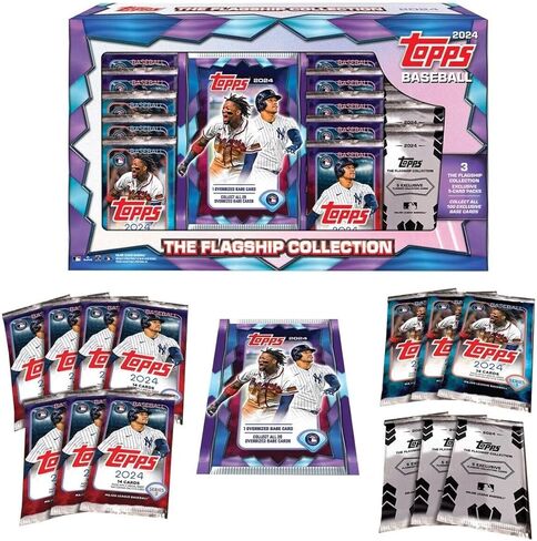 Topps 2024 Series 1 & 2 Baseball The Flagship Collection بطاقة التداول صندوق سوبر 13 حزمة بالإضافة إلى بطاقة كبيرة الحجم in Saudi Arabia