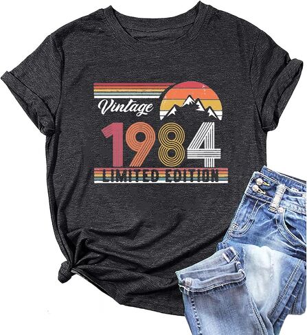 40th Birthday Shirts for Women Vintage 1984 Graphic Tees Birthday Party Gift Letter Print Short Sleeve T-Shirt Tops in Saudi Arabia