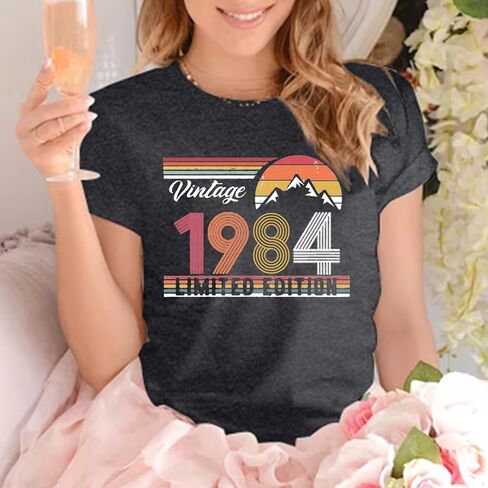 40th Birthday Shirts for Women Vintage 1984 Graphic Tees Birthday Party Gift Letter Print Short Sleeve T-Shirt Tops in Saudi Arabia