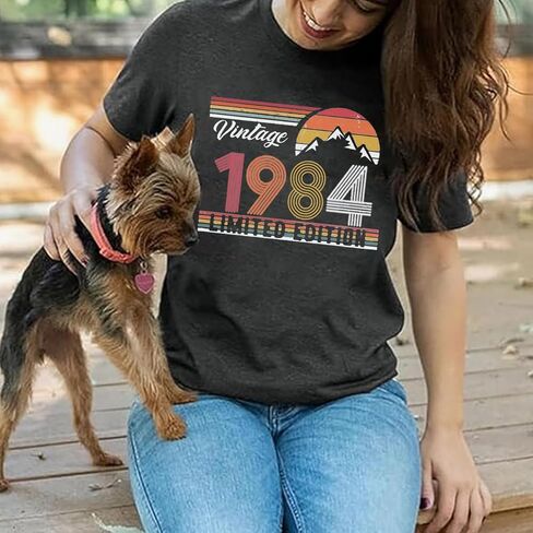 40th Birthday Shirts for Women Vintage 1984 Graphic Tees Birthday Party Gift Letter Print Short Sleeve T-Shirt Tops in Saudi Arabia
