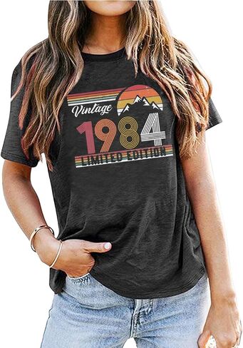 40th Birthday Shirts for Women Vintage 1984 Graphic Tees Birthday Party Gift Letter Print Short Sleeve T-Shirt Tops in Saudi Arabia