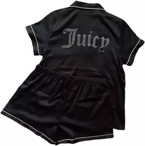 Juicy Couture Women’s Satin Short Sleeve Notch Collar Shirt and Shorts Pajama Set in Saudi Arabia