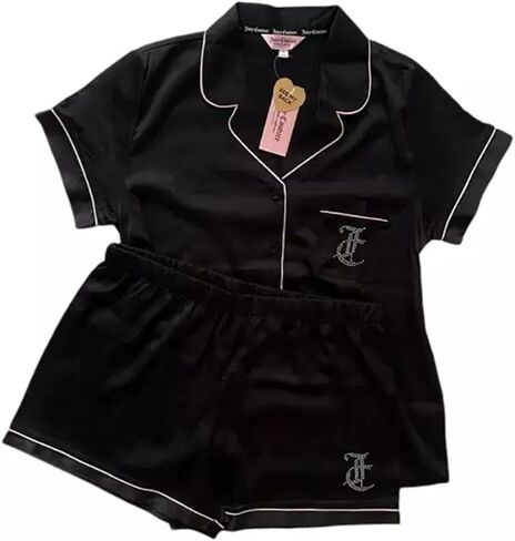 Juicy Couture Women’s Satin Short Sleeve Notch Collar Shirt and Shorts Pajama Set in Saudi Arabia
