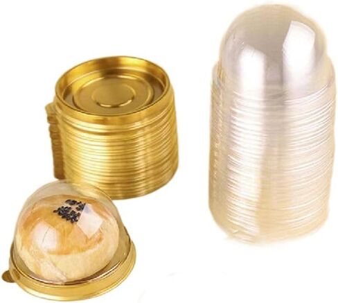 50Pcs Mini Cake Box,Plastic Clear Cake Containers with Dome Lids,Easy to Use,Practical Cupcake Box Mooncake Containers for Home Kitchen Birthday Party (Black) in Saudi Arabia