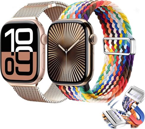 Magnetic Clasp Watch Bands for Women and Men, Compatible with Apple Watch Bands 38mm 40mm 41mm 42mm 44mm 45mm 49mm, for iWatch Bands Series Ultra/Ultra 2 SE 9 8 7 6 5 4 3 2 1, Stainless Steel & Nylon in Saudi Arabia