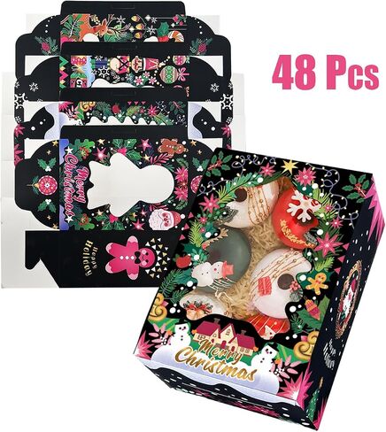 qiqee Christmas Cookie Boxes with Window 48packs 8.3x5.9x3.7 Inch Bakery Box Pastry Box for Christmas in Saudi Arabia