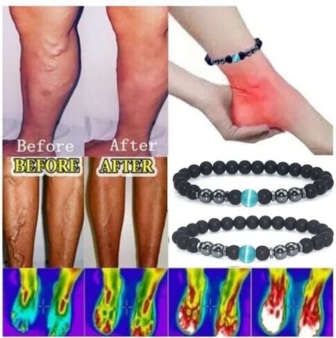 Todenb خلخال سبج أسود مضاد للتورم، قطعتين خلخال سبج أسود تورم، سوار مطرز سبج للرجال/النساء in Kuwait