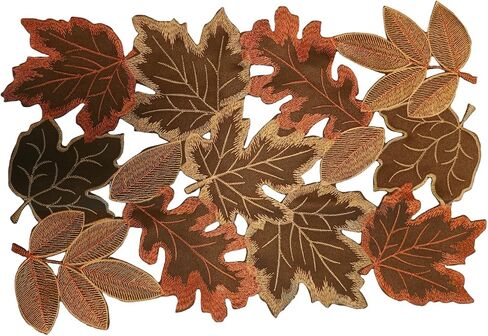 Fall Leaf Embroidered Table Runner 36 Inches for Thanksgiving and Autumn Harvest Decoration (16''x36'', Coffee colored maple leaves) in Saudi Arabia
