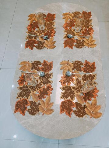 Fall Leaf Embroidered Table Runner 36 Inches for Thanksgiving and Autumn Harvest Decoration (16''x36'', Coffee colored maple leaves) in Saudi Arabia