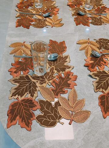 Fall Leaf Embroidered Table Runner 36 Inches for Thanksgiving and Autumn Harvest Decoration (16''x36'', Coffee colored maple leaves) in Saudi Arabia