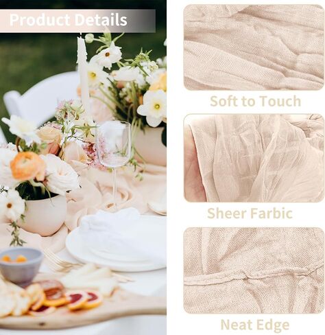 Cheesecloth Table Runner, 10ft Fall Thanksgiving Table Runner, Boho Rustic Gauze Baby Shower Decorations for Wedding Party Baby Shower Halloween Christmas Fall Decor in Saudi Arabia
