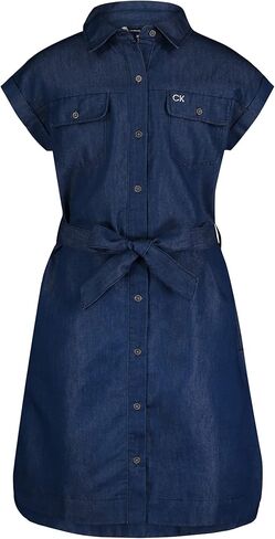 Calvin Klein Girls' Short Sleeve Denim Shirt Dress, Dark Chambray/Popover in Saudi Arabia