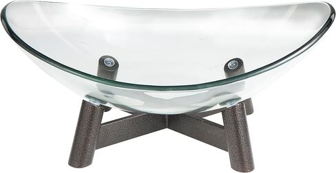 Deco 79 Glass Wide Serving Bowl with Bronze Hammered Stand, 22" x 14" x 9", Clear in Saudi Arabia