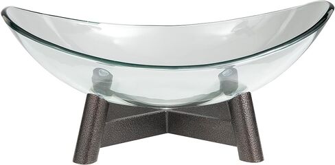 Deco 79 Glass Wide Serving Bowl with Bronze Hammered Stand, 22" x 14" x 9", Clear in Saudi Arabia
