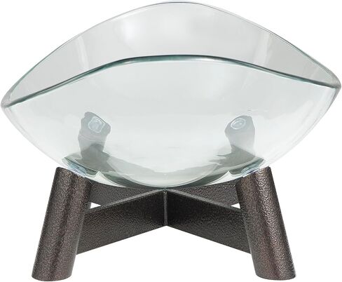 Deco 79 Glass Wide Serving Bowl with Bronze Hammered Stand, 22" x 14" x 9", Clear in Saudi Arabia