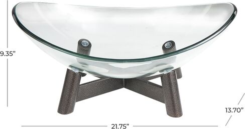 Deco 79 Glass Wide Serving Bowl with Bronze Hammered Stand, 22" x 14" x 9", Clear in Saudi Arabia