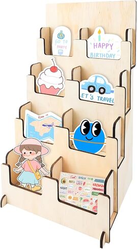 Sticker Display Stand, 7.5 × 9.4 × 16.5 inch Wooden Display Stand, 4 Tier Tiered Display Stand, Greeting Card Display Stand, for Coasters, Bookmarks, Vendors, Craft Trade Shows (1) in Saudi Arabia