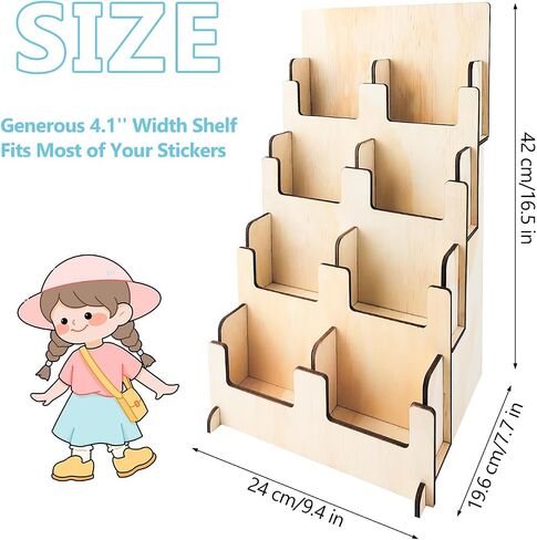 Sticker Display Stand, 7.5 × 9.4 × 16.5 inch Wooden Display Stand, 4 Tier Tiered Display Stand, Greeting Card Display Stand, for Coasters, Bookmarks, Vendors, Craft Trade Shows (1) in Saudi Arabia