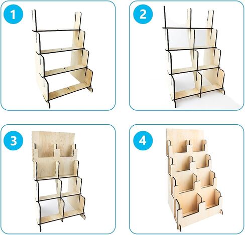 Sticker Display Stand, 7.5 × 9.4 × 16.5 inch Wooden Display Stand, 4 Tier Tiered Display Stand, Greeting Card Display Stand, for Coasters, Bookmarks, Vendors, Craft Trade Shows (1) in Saudi Arabia