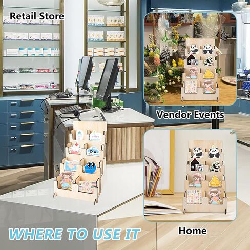 Sticker Display Stand, 7.5 × 9.4 × 16.5 inch Wooden Display Stand, 4 Tier Tiered Display Stand, Greeting Card Display Stand, for Coasters, Bookmarks, Vendors, Craft Trade Shows (1) in Saudi Arabia