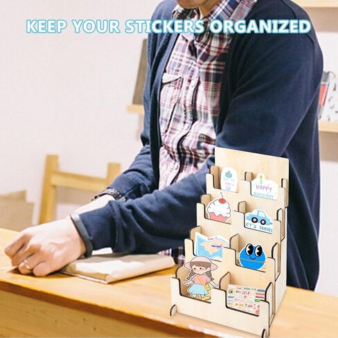 Sticker Display Stand, 7.5 × 9.4 × 16.5 inch Wooden Display Stand, 4 Tier Tiered Display Stand, Greeting Card Display Stand, for Coasters, Bookmarks, Vendors, Craft Trade Shows (1) in Saudi Arabia