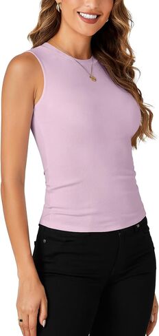 Rooscier Women's Racerback Crew High Neck Knit Ribbed Slim Fitted Casual Basic Tank Top Shirts in Saudi Arabia