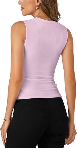 Rooscier Women's Racerback Crew High Neck Knit Ribbed Slim Fitted Casual Basic Tank Top Shirts in Saudi Arabia