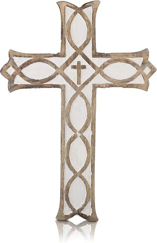 Wooden Religious Catholic Crucifix Cross Wall Hanging French Plaque Floral Carvings Living Room Home Decor Accent Church Chapel Altar Wall Art Decor Display Antiqued Rustic Finish 12 x 16 Inches in Kuwait
