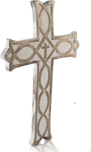 Wooden Religious Catholic Crucifix Cross Wall Hanging French Plaque Floral Carvings Living Room Home Decor Accent Church Chapel Altar Wall Art Decor Display Antiqued Rustic Finish 12 x 16 Inches in Kuwait