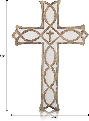 Wooden Religious Catholic Crucifix Cross Wall Hanging French Plaque Floral Carvings Living Room Home Decor Accent Church Chapel Altar Wall Art Decor Display Antiqued Rustic Finish 12 x 16 Inches in Kuwait
