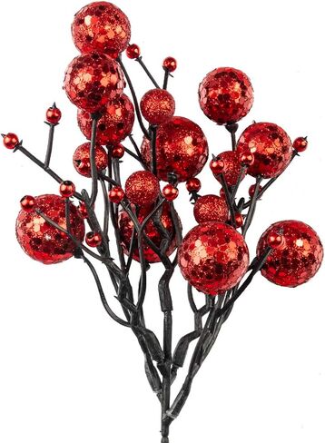 KI Store Red Christmas Tree Picks Stems Pack of 9 Artificial Glittered Berry Stems Red Tree Ornaments Decoration for Xmas Tree Halloween Wreath Garland Handcraft in Saudi Arabia