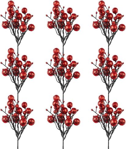 KI Store Red Christmas Tree Picks Stems Pack of 9 Artificial Glittered Berry Stems Red Tree Ornaments Decoration for Xmas Tree Halloween Wreath Garland Handcraft in Saudi Arabia