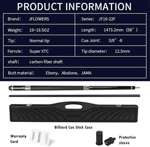 Jflowers 10-22F Carbon Fiber Pool Cue Stick, 58" Leather Wrap Real Handmade Inlay Pool Sticks, Full Carbon Technology 12.5mm Tip Professional Low Deflection Billiard Cue Stick Case Set in Kuwait
