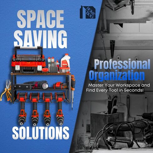 Power Tool Organizer, 4 Power Drill Holder Wall Mount, 3 Layers Heavy Duty Rack WOOD Top Shelf, Garage Tool Organizer, Garage Storage Shelf, Father Day Gift in Saudi Arabia