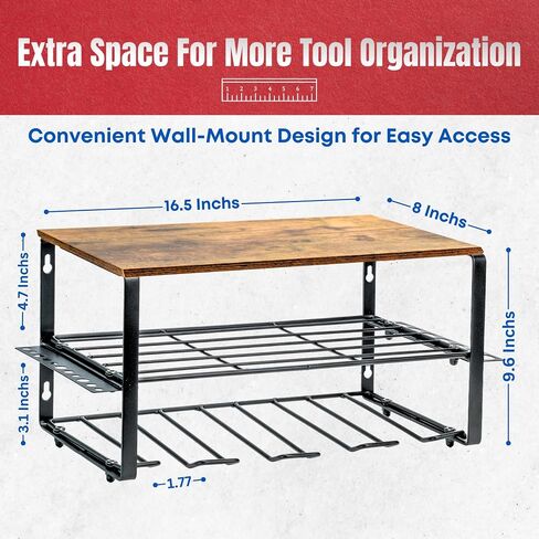 Power Tool Organizer, 4 Power Drill Holder Wall Mount, 3 Layers Heavy Duty Rack WOOD Top Shelf, Garage Tool Organizer, Garage Storage Shelf, Father Day Gift in Saudi Arabia