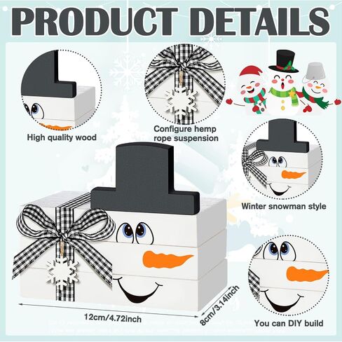 5 Pcs Christmas Winter Wooden Tiered Tray Decor White Snowman Stacked Wood Faux Books for Xmas Farmhouse Rustic Decor Kitchen Home Table Decor in Saudi Arabia