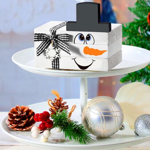 5 Pcs Christmas Winter Wooden Tiered Tray Decor White Snowman Stacked Wood Faux Books for Xmas Farmhouse Rustic Decor Kitchen Home Table Decor in Saudi Arabia