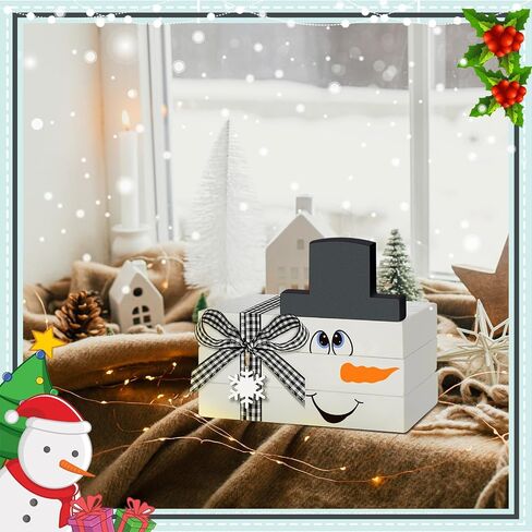 5 Pcs Christmas Winter Wooden Tiered Tray Decor White Snowman Stacked Wood Faux Books for Xmas Farmhouse Rustic Decor Kitchen Home Table Decor in Saudi Arabia