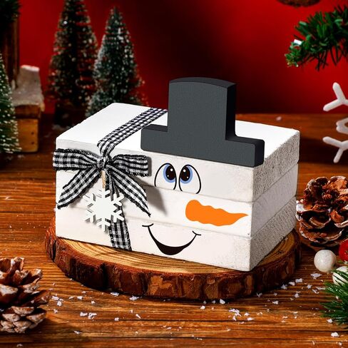 5 Pcs Christmas Winter Wooden Tiered Tray Decor White Snowman Stacked Wood Faux Books for Xmas Farmhouse Rustic Decor Kitchen Home Table Decor in Saudi Arabia