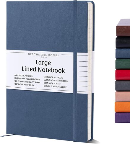 كتب Beechmore دفتر يوميات مبطن، 8.5 × 11.5 بوصة، A4 160 صفحة مبطنة، مجلات جلدية بغلاف مقوى للنساء والرجال والكتابة والدفاتر للعمل - ورق سميك 120 جرام في المتر المربع، صندوق هدايا متضمن in Saudi Arabia