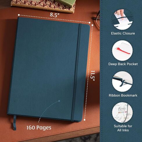 كتب Beechmore دفتر يوميات مبطن، 8.5 × 11.5 بوصة، A4 160 صفحة مبطنة، مجلات جلدية بغلاف مقوى للنساء والرجال والكتابة والدفاتر للعمل - ورق سميك 120 جرام في المتر المربع، صندوق هدايا متضمن in Saudi Arabia