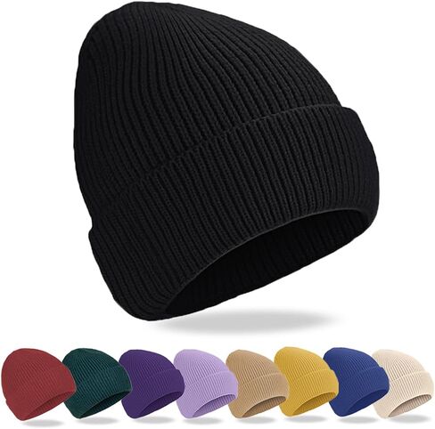 ZOORON 1&2 Unisex Thick Knitted Beanie for Men Women Cuffed Plain Hat Winter Slouchy Ski Beanies in Saudi Arabia