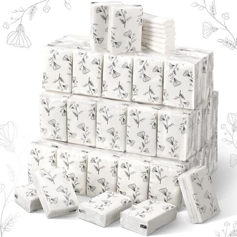 Yinder Pocket Tissues Bulk Travel Black Flower Wallet Tissues Mini Facial Tissues Bulk for Guests 3 Ply Facial Tissues for Wedding Graduation Bachelorette Celebration Travelling Party(100 Pcs) in Saudi Arabia