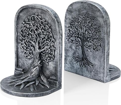 Tree of Life Bookends Decor 7 inch Resin Decorative Bookends for Library Office Bookshelf Decor, Non-Skid Anti-Slip Heavy Bookends, Cool Stuff to Put on Shelves, Gold Bookends in Saudi Arabia