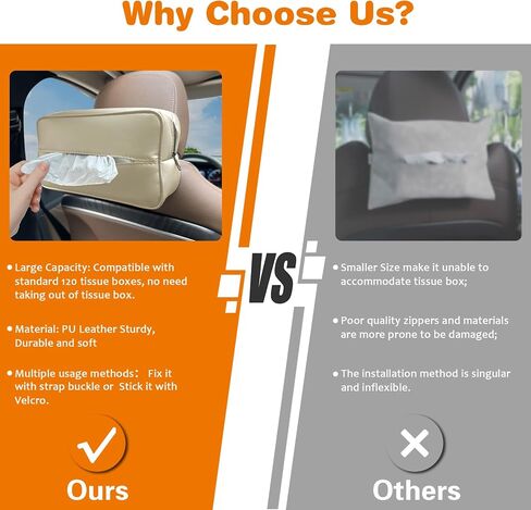 Large Car Tissue Holder for 120 Standard Tissues, Premium PU Leather Tissue Holder in Car Backseat Rectangular, Napkin Holder for Car Fits for Kleenex Tissues Box Daily Use (Black) in Saudi Arabia