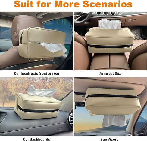 Large Car Tissue Holder for 120 Standard Tissues, Premium PU Leather Tissue Holder in Car Backseat Rectangular, Napkin Holder for Car Fits for Kleenex Tissues Box Daily Use (Black) in Saudi Arabia
