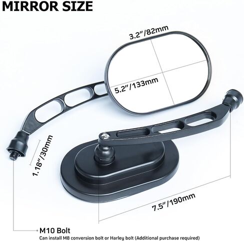Motorcycle Sportster Mirrors M10 Rear View Mirrors Chrome - Compatible with Harley Davidson Road King Street Electra Glide Dyna Softail Road Glide Harley Davidson 1982-2019 2020 2021 2022 in Saudi Arabia